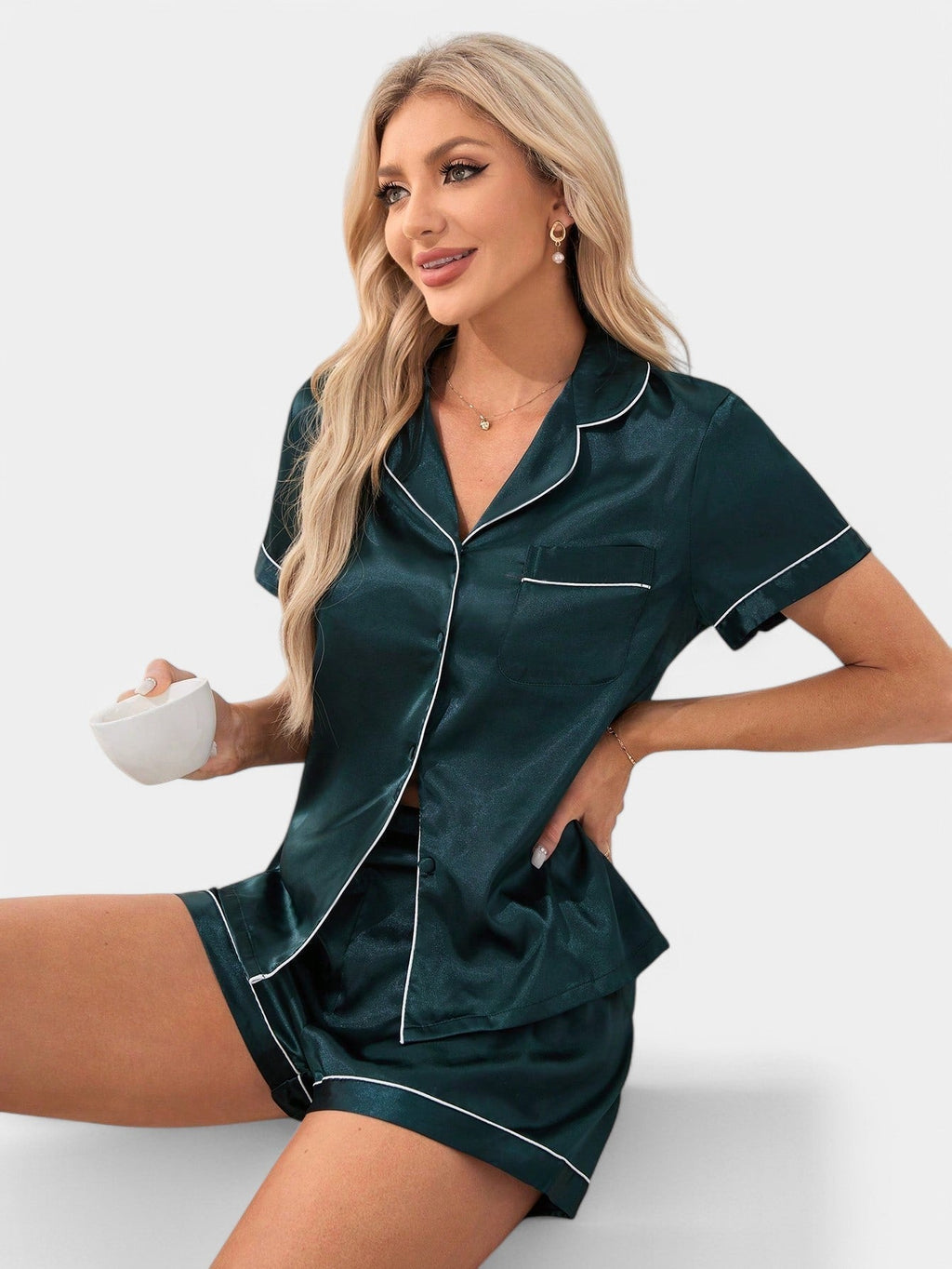 Gleame Tropical Satin Pyjama Set
