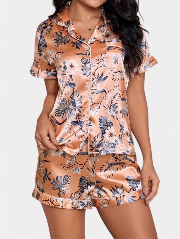 Gleame Tropical Satin Pyjama Set
