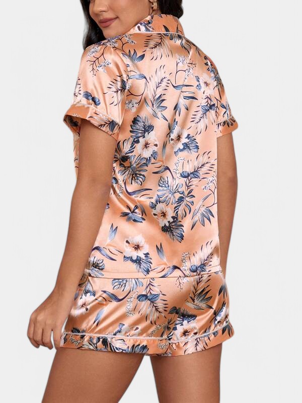 Gleame Tropical Satin Pyjama Set