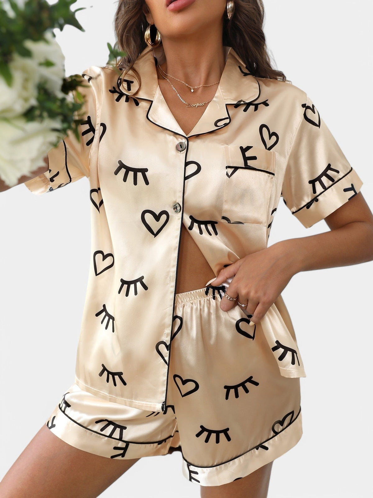 Gleame Tropical Satin Pyjama Set