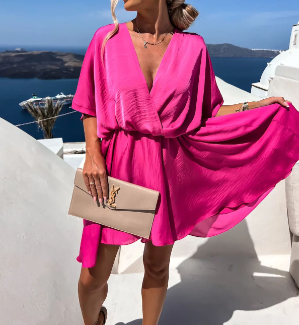 Satin V-Neck Mini Dress