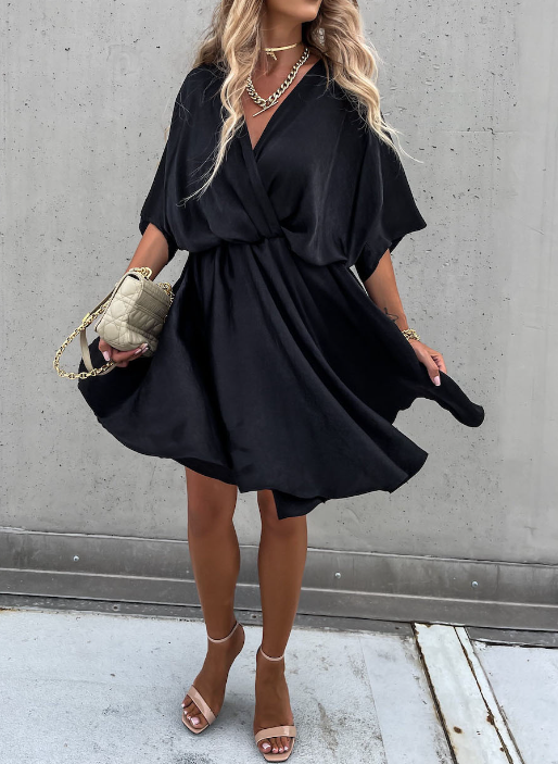 Satin V-Neck Mini Dress