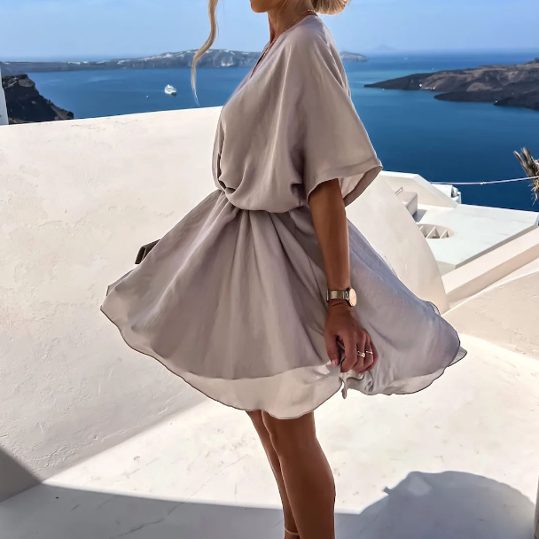 Satin V-Neck Mini Dress