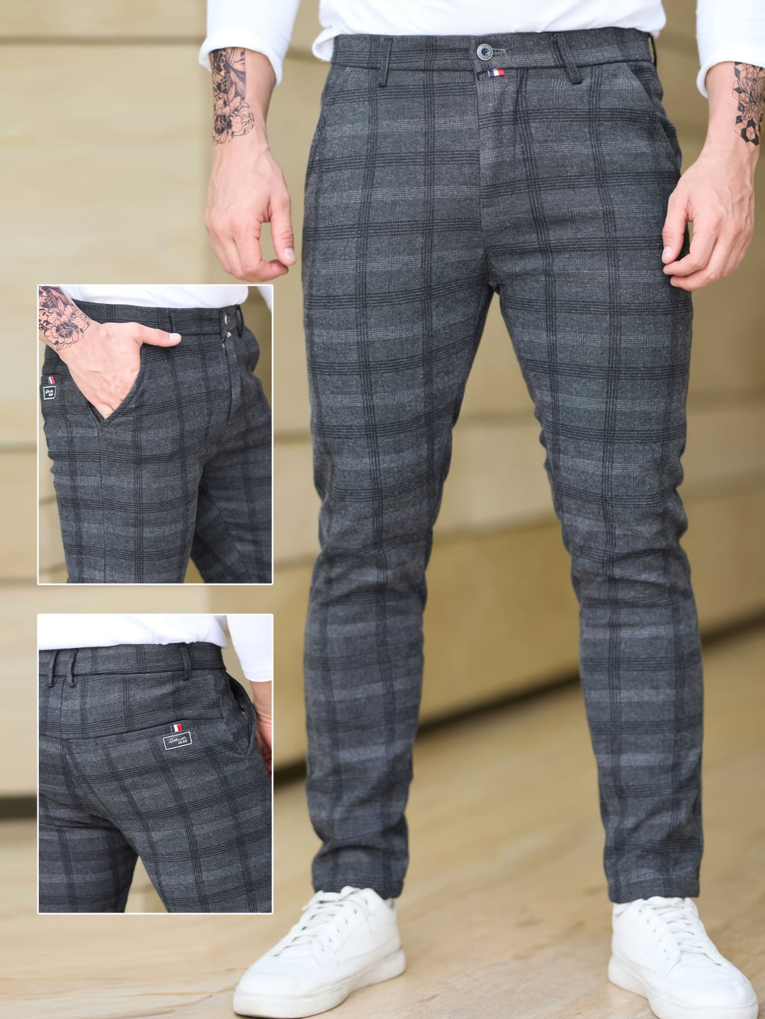 Slim-Fit Checked Trousers