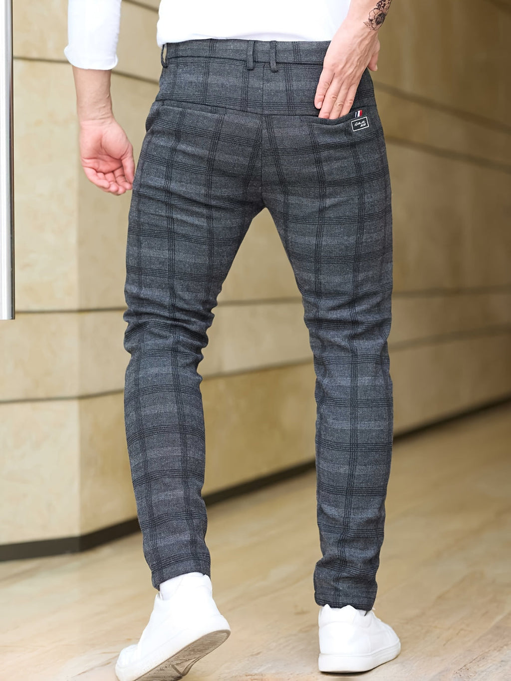 Slim-Fit Checked Trousers