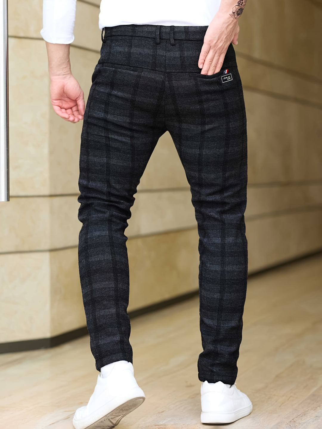 Slim-Fit Checked Trousers