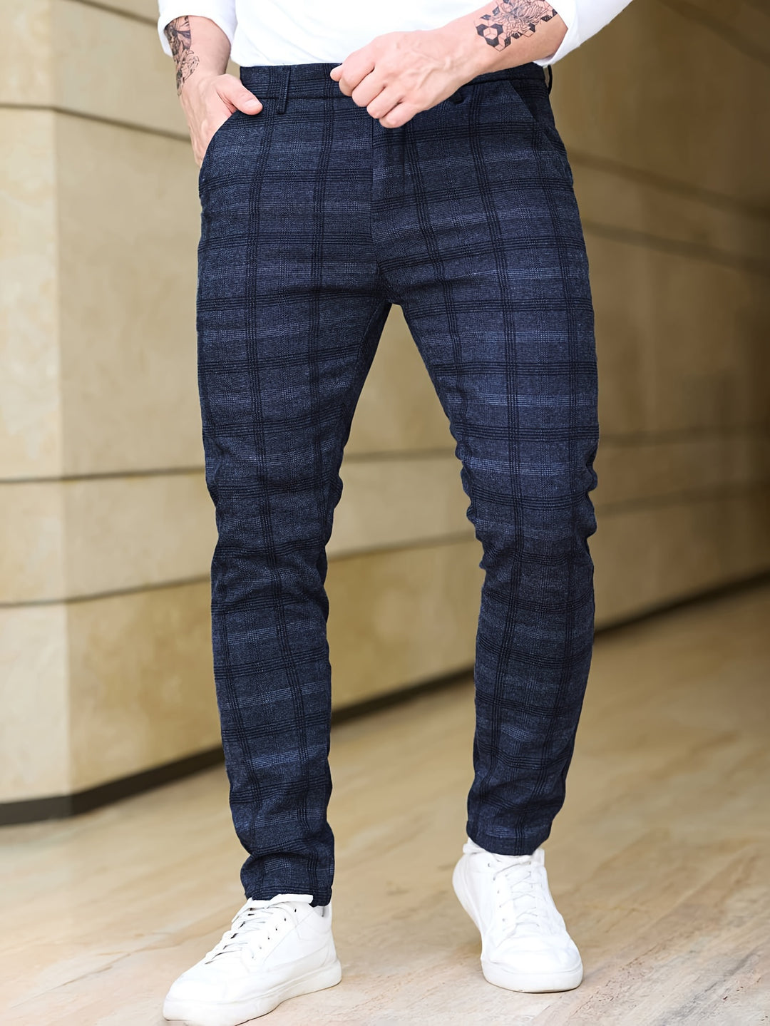 Slim-Fit Checked Trousers