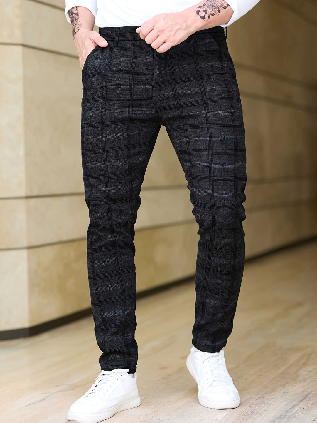 Slim-Fit Checked Trousers