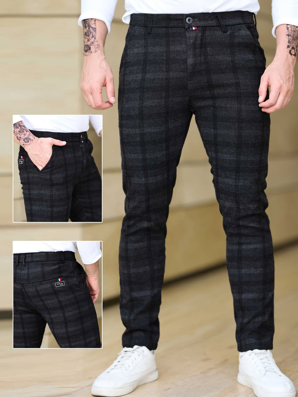 Slim-Fit Checked Trousers