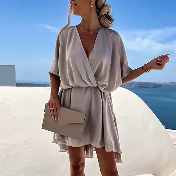 Satin V-Neck Mini Dress